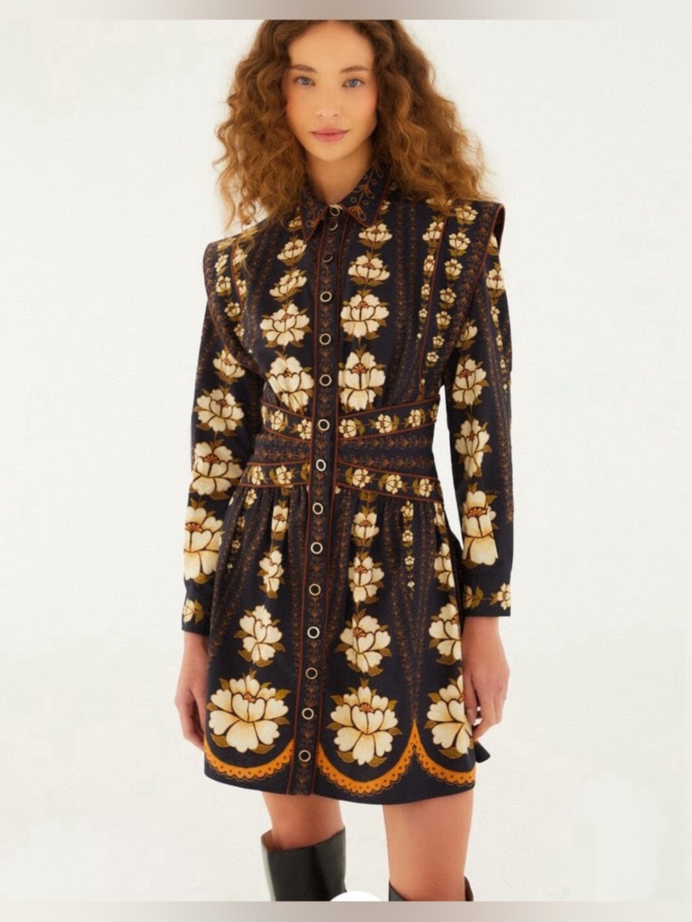Farm Rio Black Bold Flowers Long sleeve mini dress XL